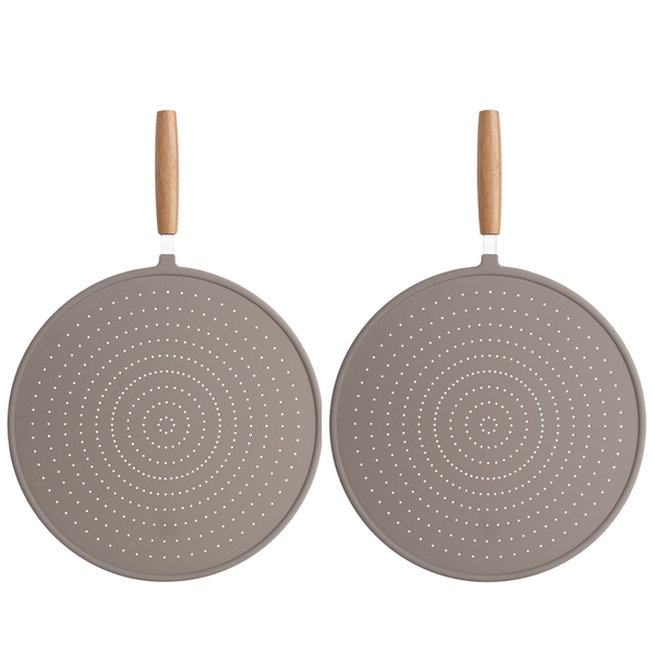 Premium 32cm Silicone Splatter Guard with Bamboo Handle - 2 Pack
