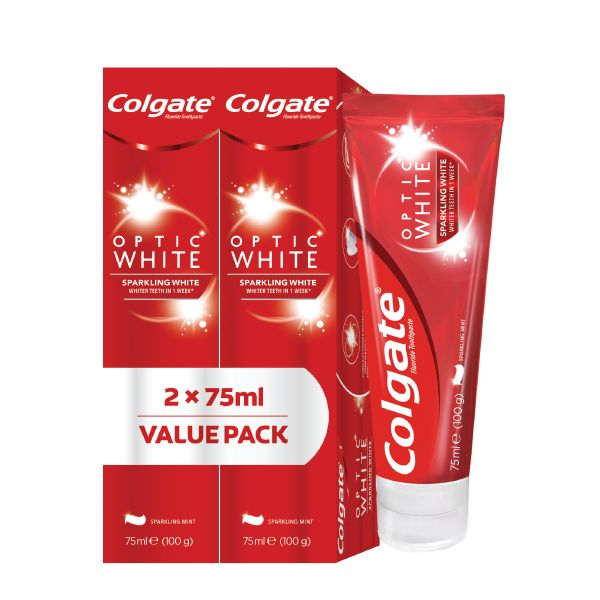Colgate Optic White Sparkling White Toothpaste, Value Pack - 2 X 75ml