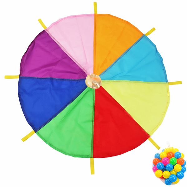Outdoor Kids Parachute Toy Game Play Rainbow Team Sports with 8 handles