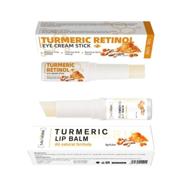 Turmeric Lip Balm &amp; Tumeric Retinol Eye Cream Stick Remove Dark Circle Set
