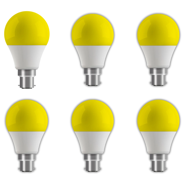 Flash LED 6W A60 Yellow B22 Bulb- 6 Pack