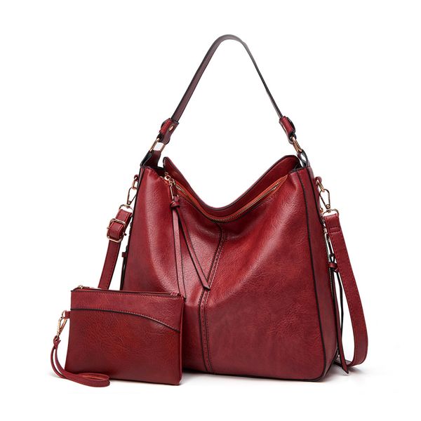 Ladies Red Satchel Shoulder Handbag with Sub Bag - HB-YL9035-R