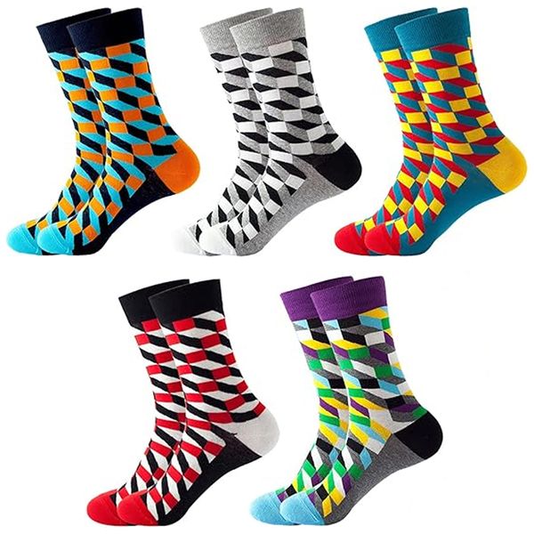 5 Pairs Mid-Calf Socks Set Men's Colorful Novelty Funny Combed Cotton Socks