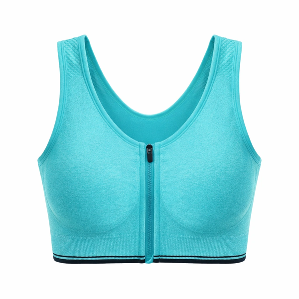 Padded Yoga Sports Zipper Bra - Turquoise