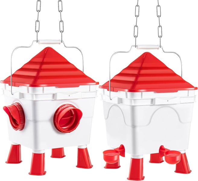 Automatic Chicken Feeder and Waterer Set 11.5 Lbs 2.3 Gal Hanging