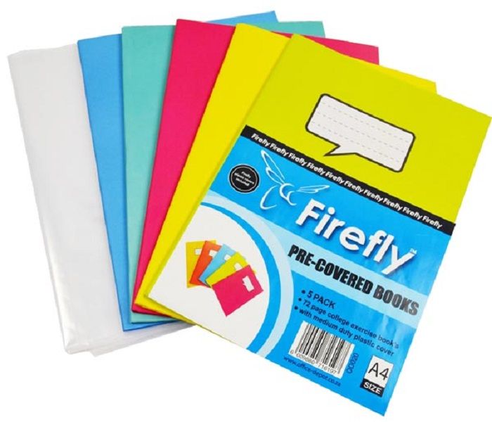 Firefly Pre-Covered A4 72 College Exercise Book's Coloured (5's)