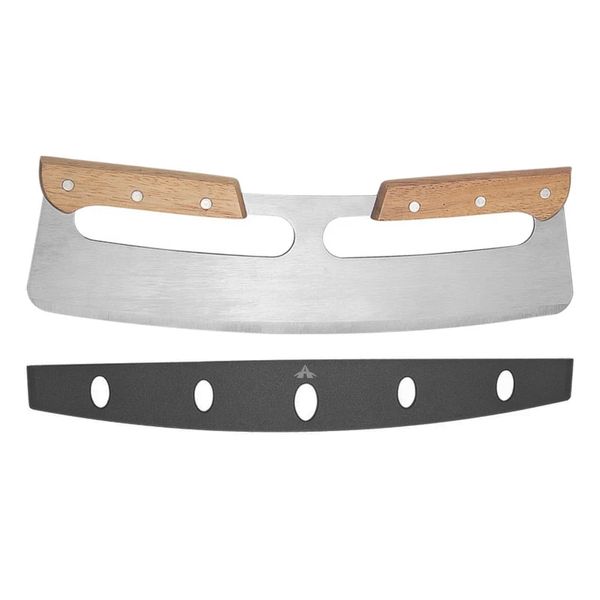 Stainless Steel Pizza Cutter With Double Wooden Handle &amp; Plastic Cover