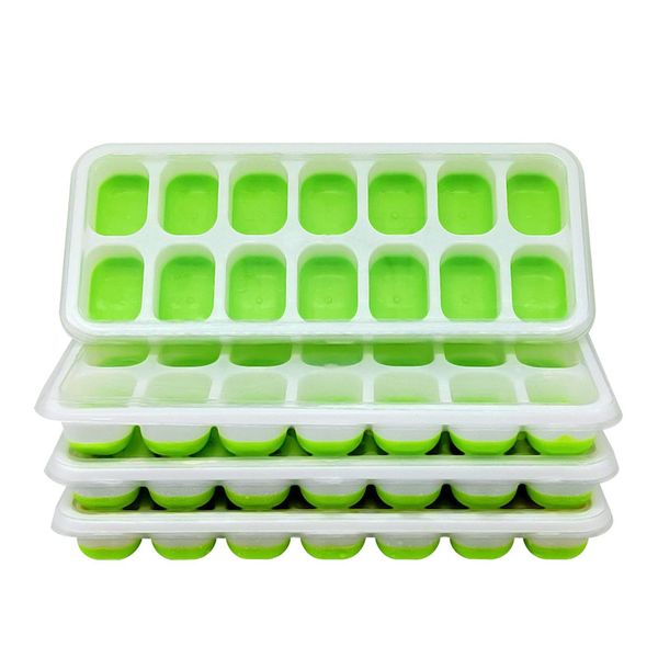Ice Cube Tray, Ice Trays(4 Pack), Small Silicone for Freezer with Scoop Box