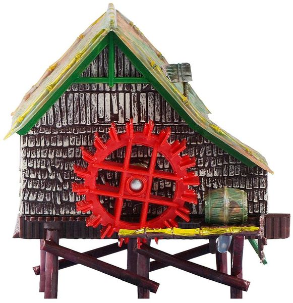 Sea-Treasure Action Waterwheel Hut Aquarium Ornament