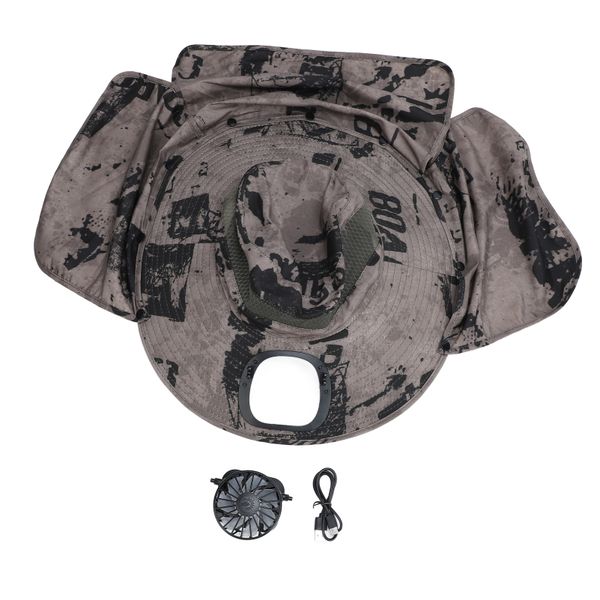 Khaki Solar Fan Sun Hat with USB Charging