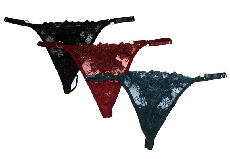 Adjustable floral lace G-String-Pack of 3