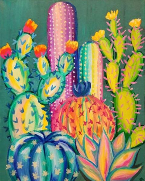 Diamond Painting Framed Round Drill DIY Kit_40cmx50cm Cactus 1