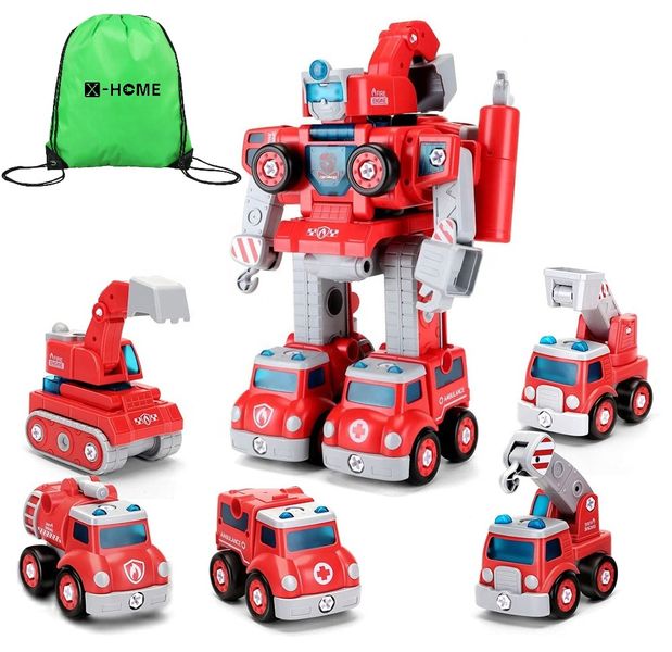 X-HOME Kids Toy Build-a-Robot Fire &amp; Rescue Vehicles - 5 in 1 &amp; Fun Bag