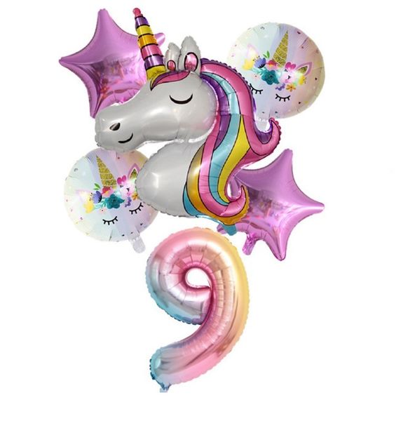 Unicorn Balloon Set for 9th Birthday