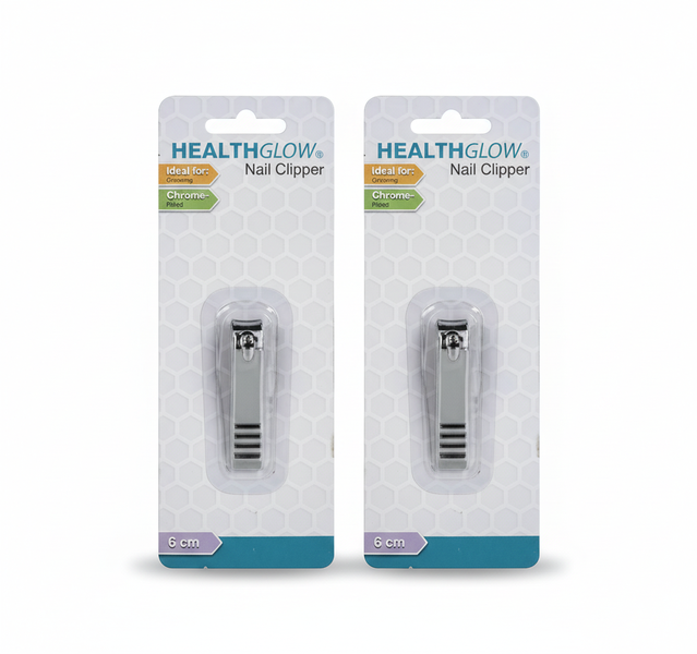Healthglow Chrome Nail Clipper 6cm for Fingernails and Toenails - 2 Pack