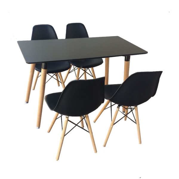 Rectangle Table with 4 Chairs - Black