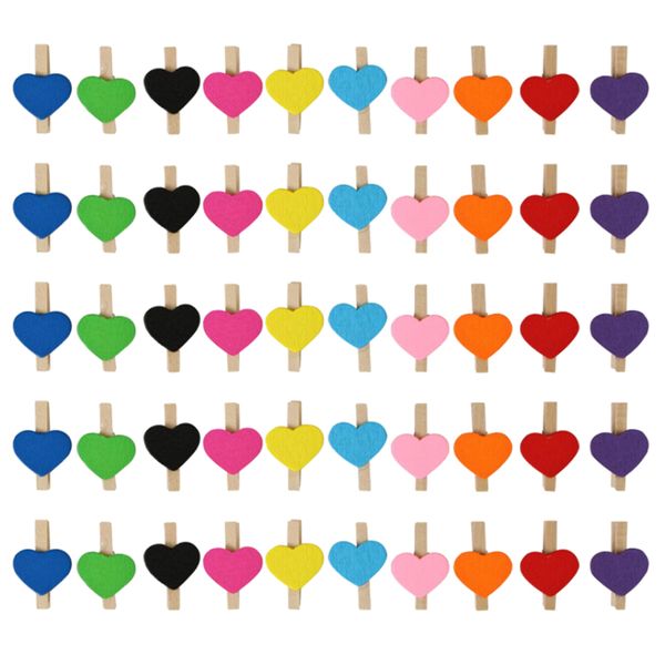 Craft Decor Colourful Heart Shaped Clothes Hanging Pegs Set of 50 (3cm)