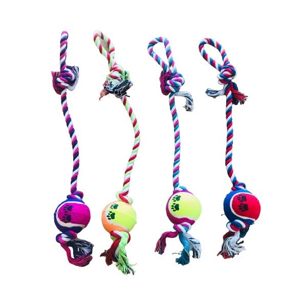 Pet Rope &amp; Ball Tug Toys (Pack of 4) Assorted Colours