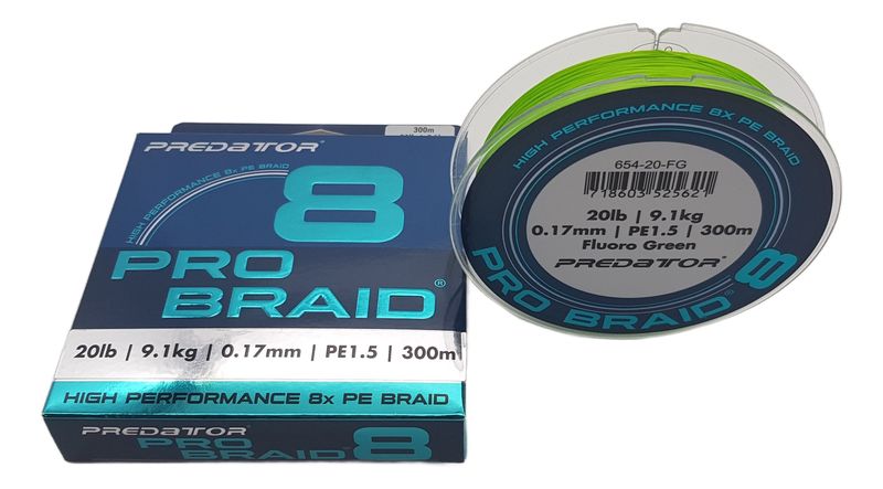Predator Pro Braid 20lb 9.1kg Fluro Green 300m 8x PE Fishing Line