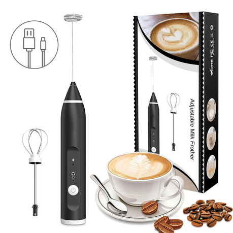 Electric Milk Frother With Double Whisk, Usb Rechargeable Milk Frother, 2  In 1 Handheld Battery Operated Milk Frother For Coffee, Latte, Cappuccino,  W