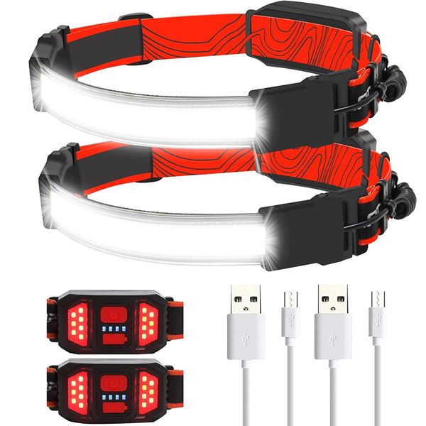 Lumina Wide Beam Rechargeable LED Headlamps – Pack of 2