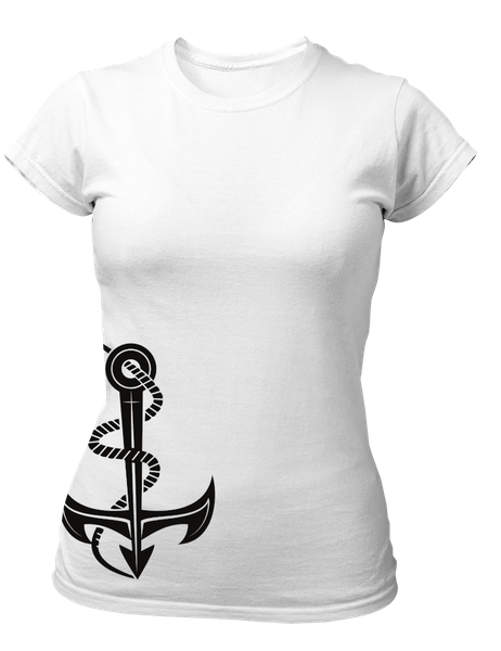 PepperSt Ladies White T-Shirt - Black Anchor