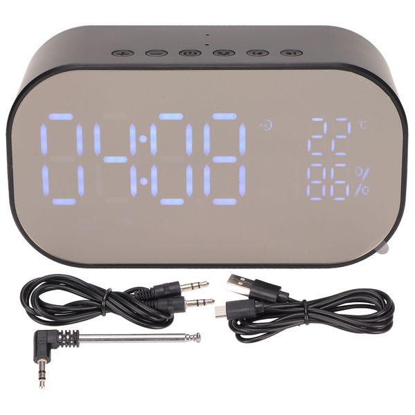 Alarm Clock Bluetooth Speaker with 3 Adjustable Level Brightness Black