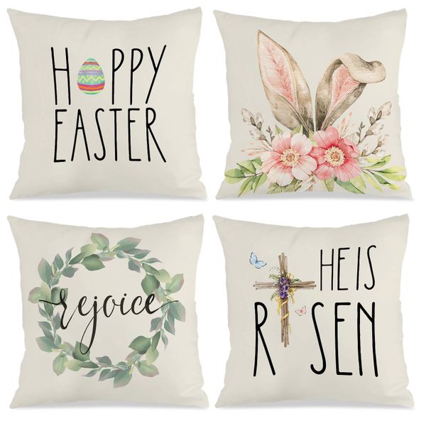 Set of 4 Rustic Easter Throw Pillow Covers Case, 45x45cm Throw Pillow Case