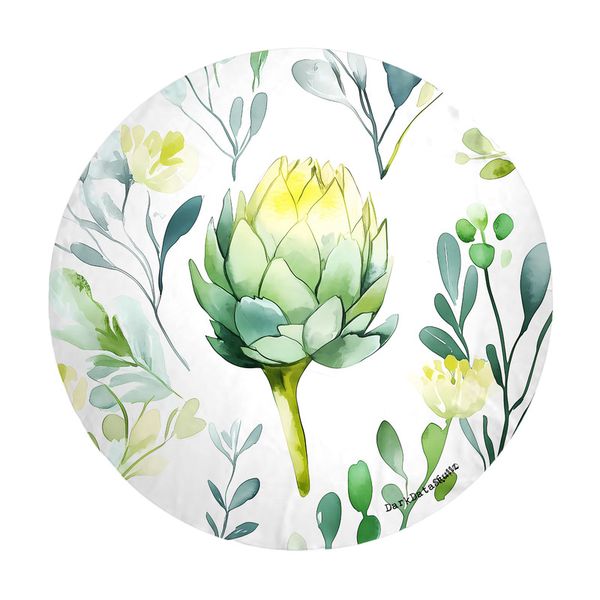 Watercolour Floral Artichokes Round Tablecloth by Wikus Schalkwyk