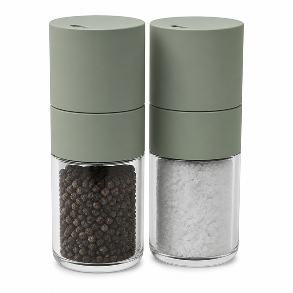 Salt and Pepper Grinder Set for Table Glass Sage Green 2 Pieces