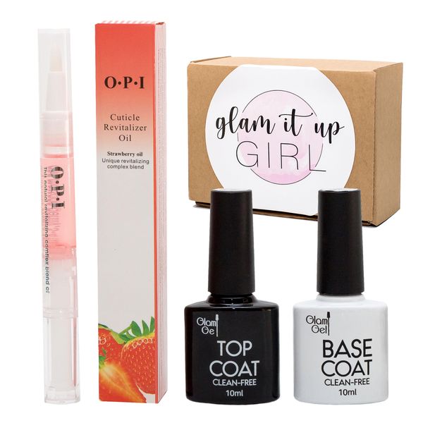 High Quality UV/LED GLAM GEL Nail Polish Top &amp; Base Coat + Cuticle Oil