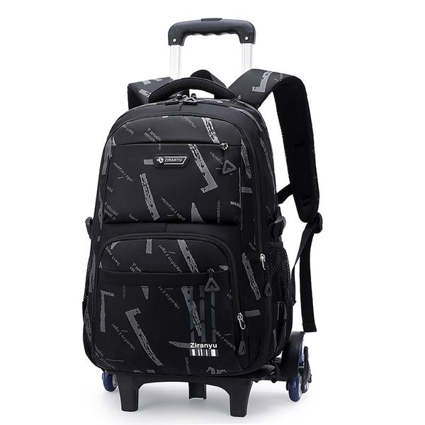 6Wheel Rolling Backpack for Primary Middle School Detachable Trolley 2Color