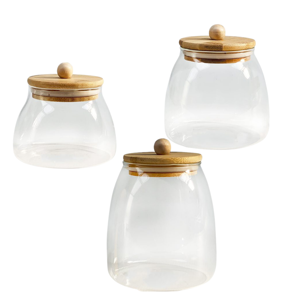 Tappered Jar With Wooden Lid Set Of 3