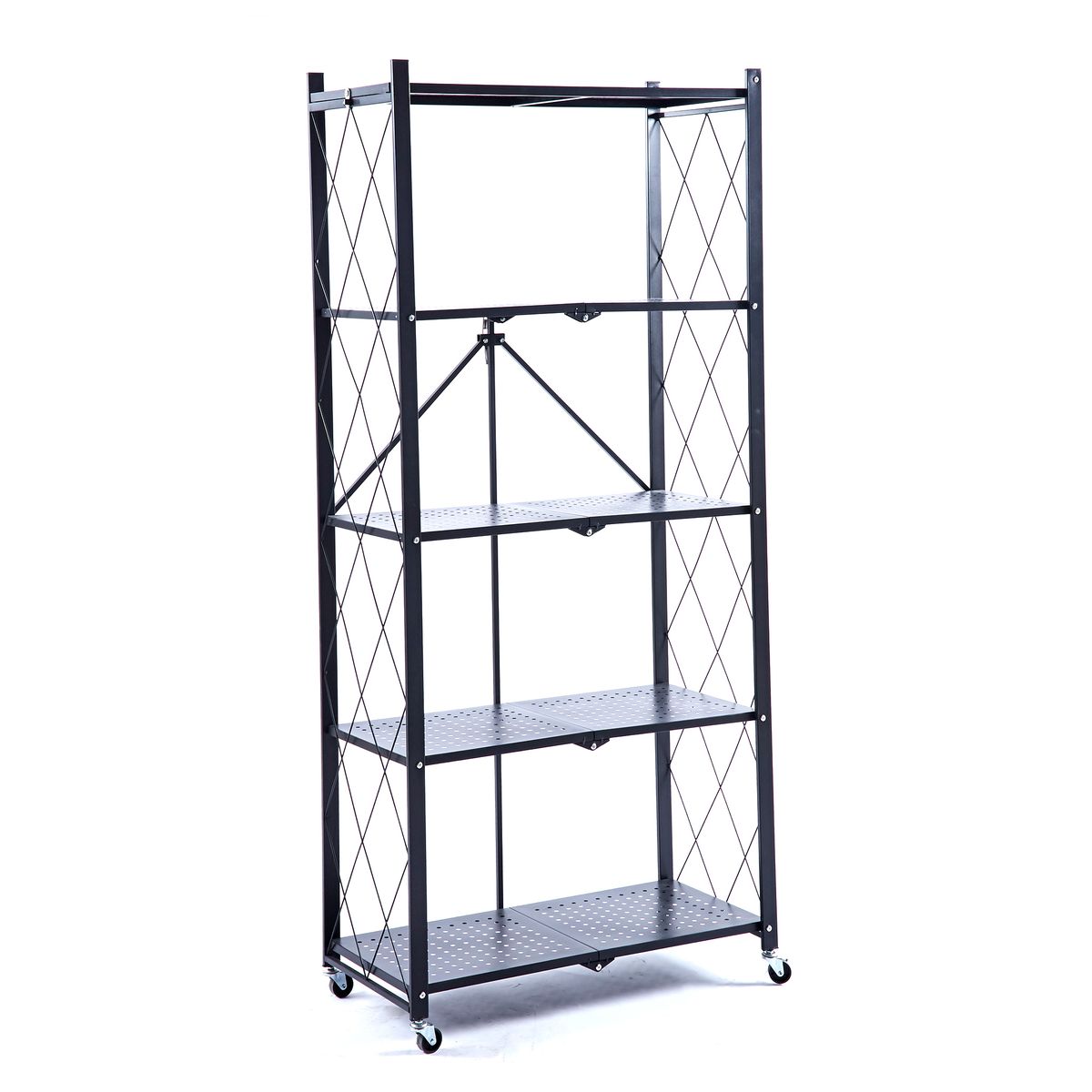 5 tier foldable storage shelf with wheels