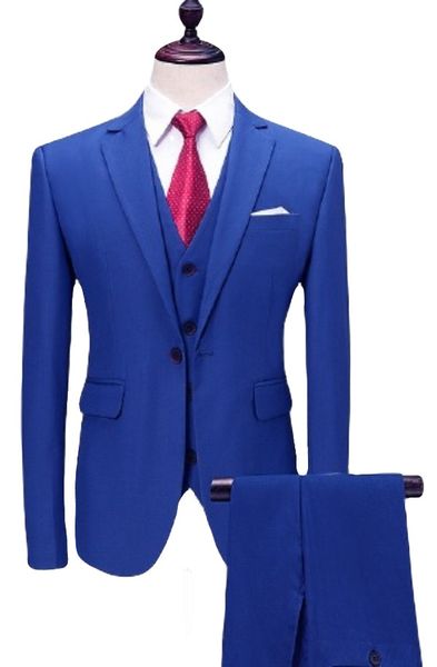 Men's 3 Piece, Notched Lapel, Jacket Vest & Trousers Set - Royal Blue ...