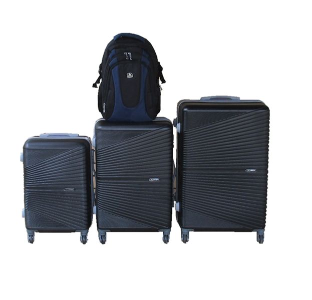 Black 3-Piece ABS Trolley Luggage Set with Black &amp; Navy Backpack