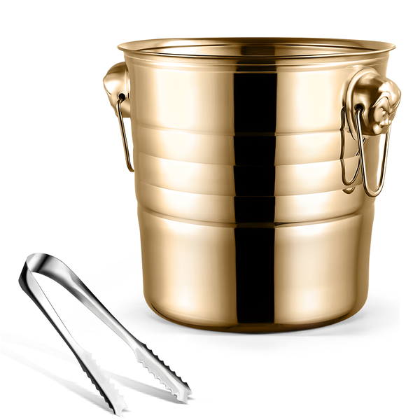 3L Stainless Steel Ice Bucket Thick Tiger Head Ice Bucket (Gold)