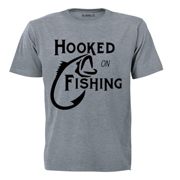Hooked on Fishing - Adults - T-Shirt - Grey