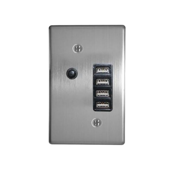 4xUsb 5V Outlet 2X2100Ma 4X2 C/W Silver Steel Cover Plate