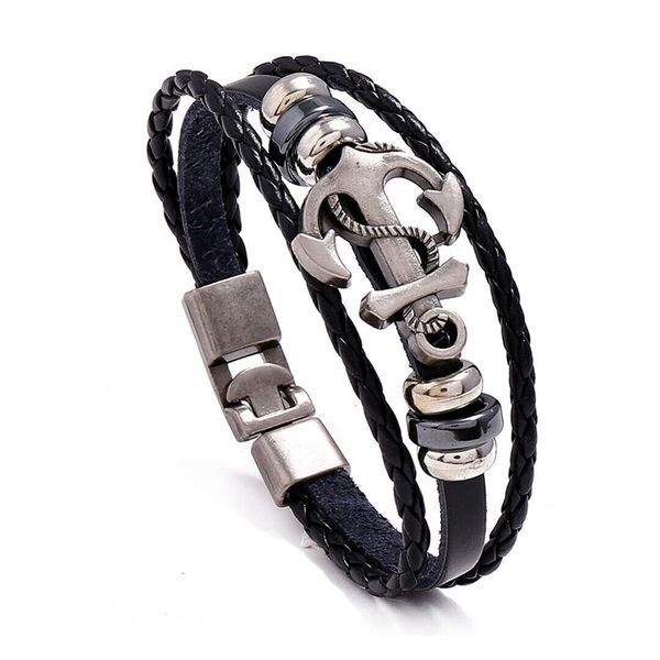 Stylish Nautical Anchor Charm Adjustable Leather Cuff Bracelet