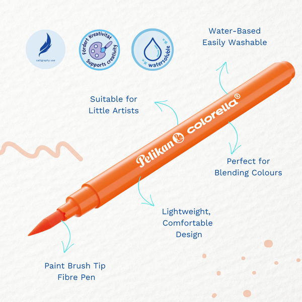 Pelikan Colorella Brushpens, Set of 10, Washable Ink, Brush Tip