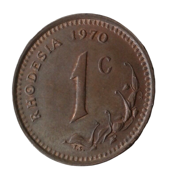 1970 Rhodesia Zimbabwe 1 Cent Coin Coat of Arms of Rhodesia