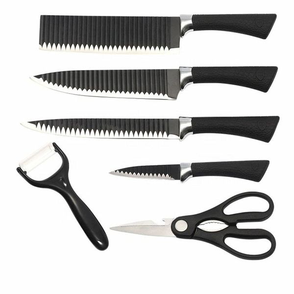 6 Pieces Non-Stick High Carbon Stainless Steel Groove Ripple Kitchen Knives Set