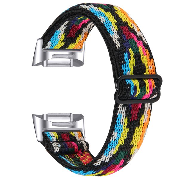Nylon Strap Compatible with Fitbit charge 5/6-Black Colourful