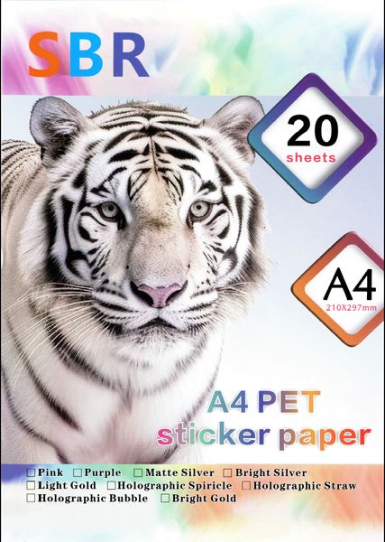 A4 PET Vinyl Self Adhesive Sticker Papers - 20 Sheets - Light Gold