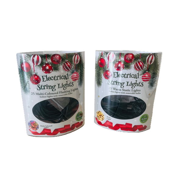 25 Christmas Led Static &amp; Flashing Electrical String Lights 5.4m (Set of 2)
