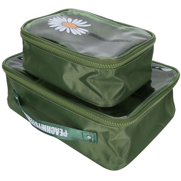 2Piece Makeup Storage Bag PVC Transparent Toiletry Travel Cosmetic Green