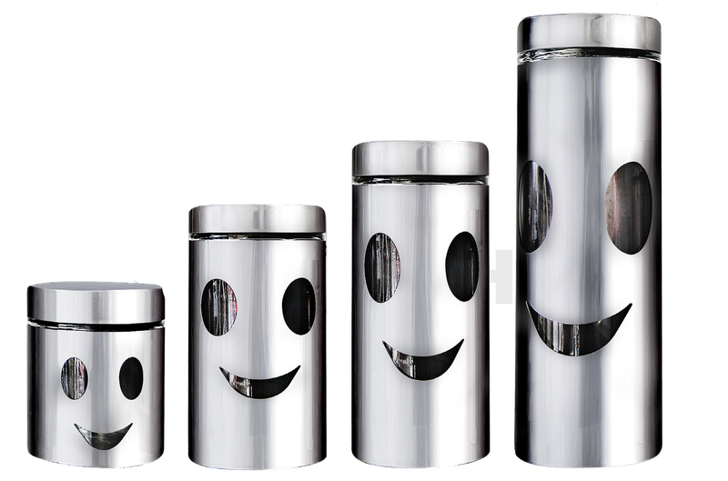 Decadent 4 Piece Glass Canister Set -Smile Edition with Stainless Steel