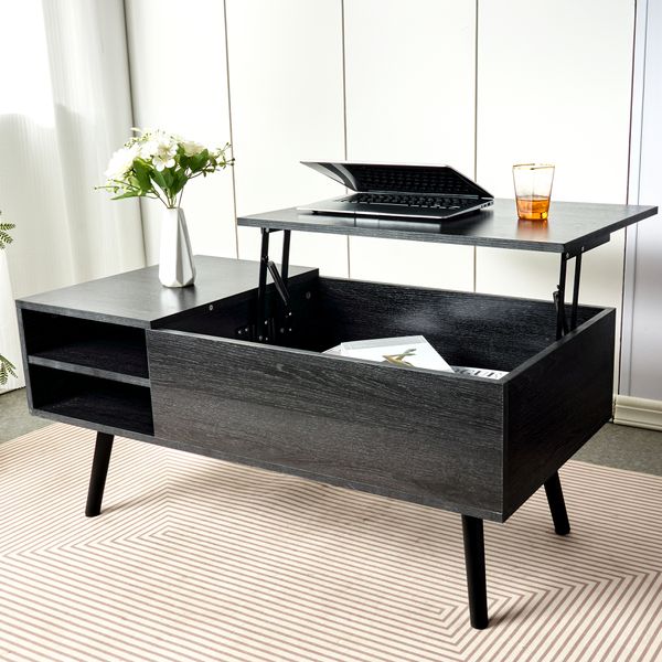 Computer desk TV Stand - WOOD Top with Storage