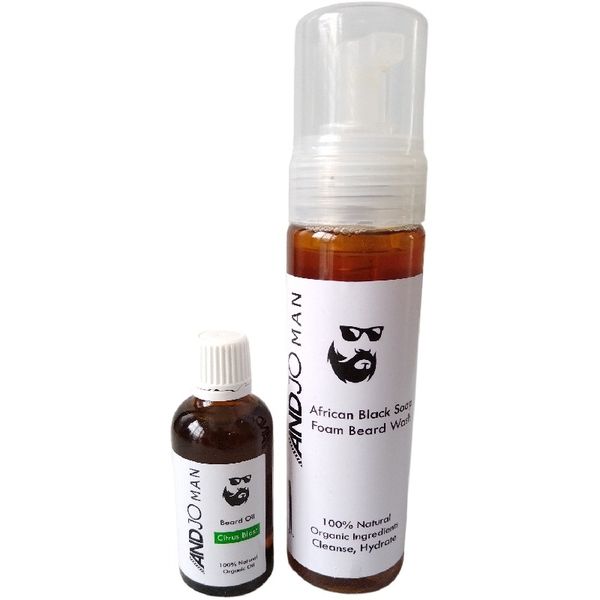 African Black Soap Foam Beard Wash &amp; Scented Beard Oil - 100% Organic